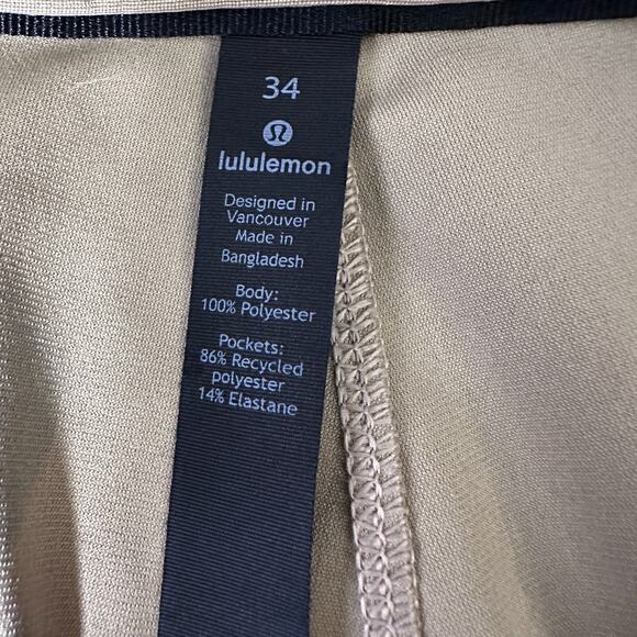 Lululemon ABC Commission Classic Warpstreme Pant Men 34 Beige Pockets Flat Front - Picture 4 of 8